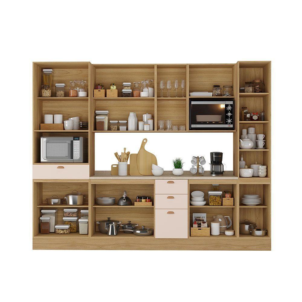 Cozinha Modulada Completa Com Bancada Ilha 8 Peças Com Tampo Freijó/freijó Brasil/petala Rosa - 3