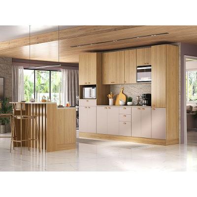 Cozinha Modulada Completa Com Bancada Ilha 8 Peças Com Tampo Freijó/freijó Brasil/petala Rosa