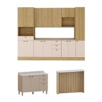Cozinha Modulada Completa Com Bancada Ilha 8 Peças Com Tampo Freijó/freijó Brasil/petala Rosa - 2