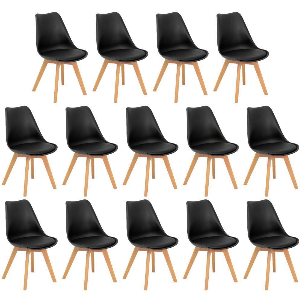 Conjunto 14 Cadeiras De Jantar Eames Wood Leda Design Estofada - Preto - 1