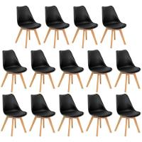 Conjunto 14 Cadeiras De Jantar Eames Wood Leda Design Estofada - Preto - 1