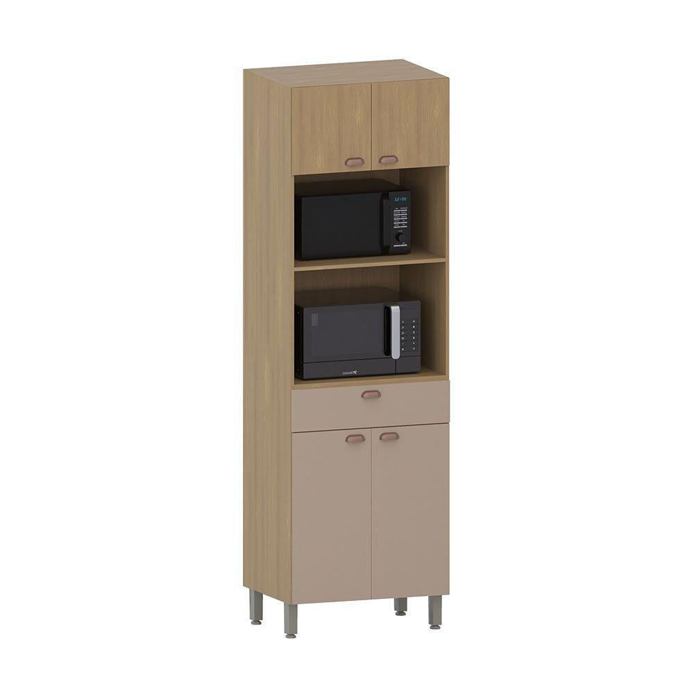 Paneleiro 70cm 3 Portas 1 Gaveta Com Espaço Para Micro-ondas Freijó/freijó Brasil/petala Rosa - 1