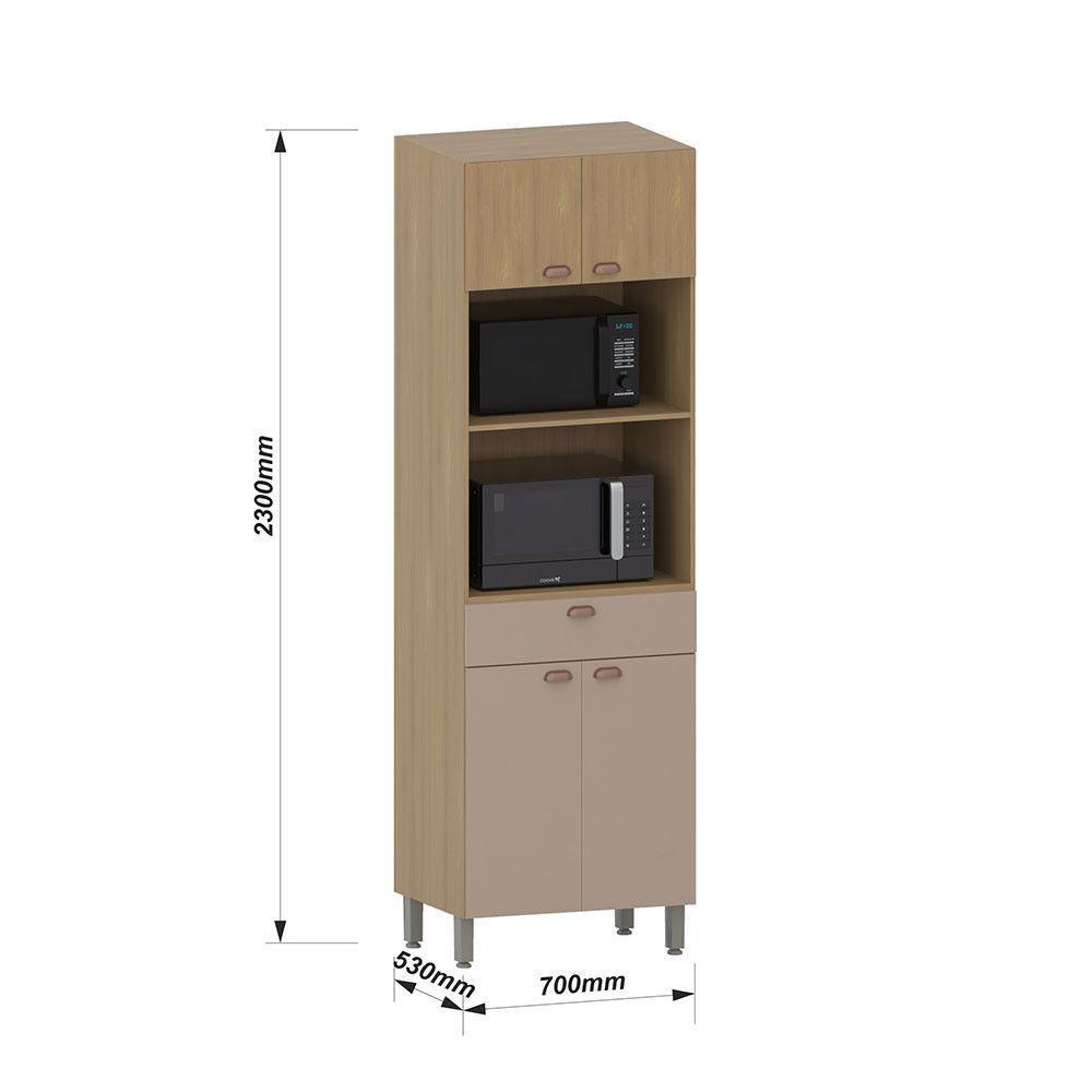 Paneleiro 70cm 3 Portas 1 Gaveta Com Espaço Para Micro-ondas Freijó/freijó Brasil/petala Rosa - 3