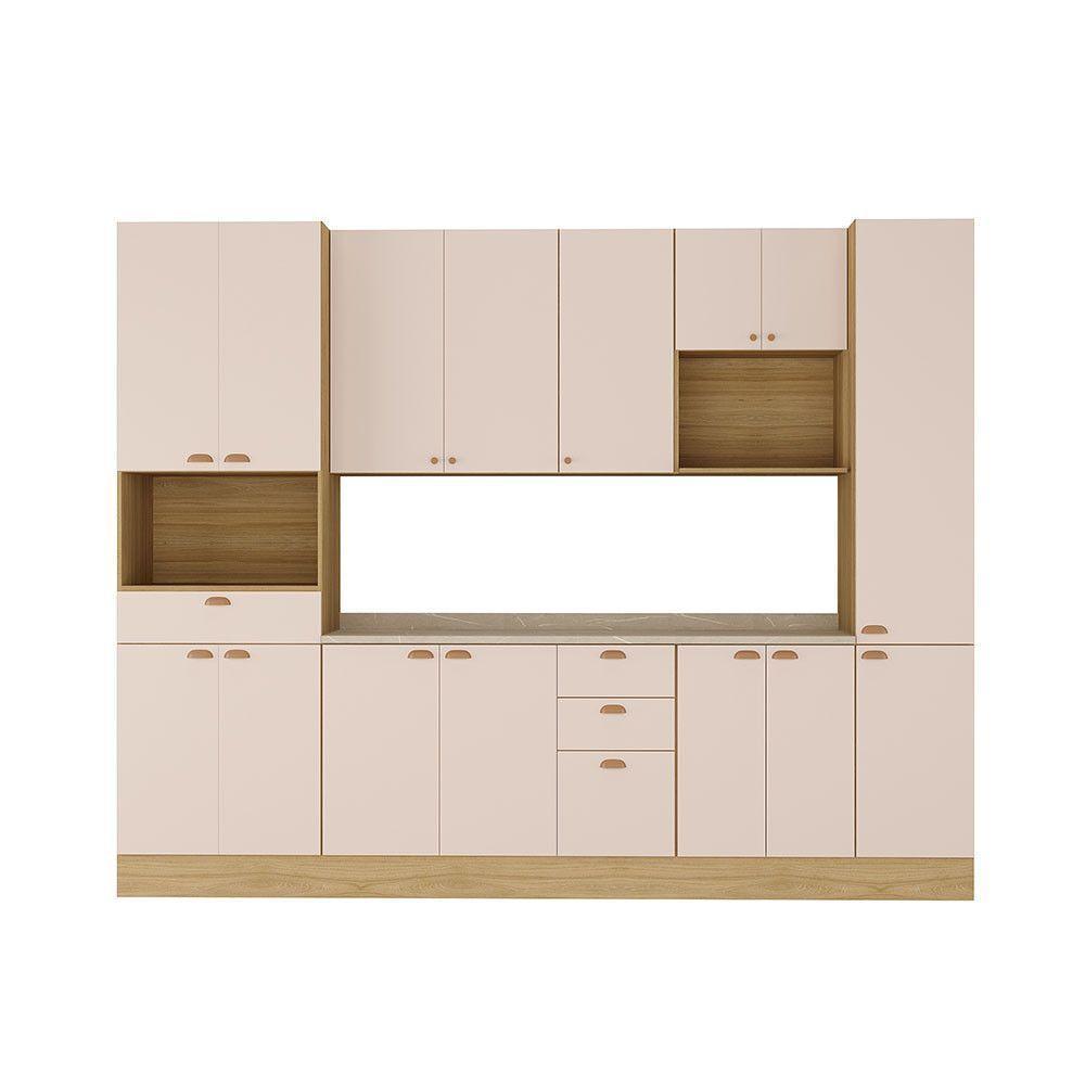 Cozinha Modulada Completa 6 Peças Com Tampo E Rodapé Classic Freijó/petala Rosa - 1