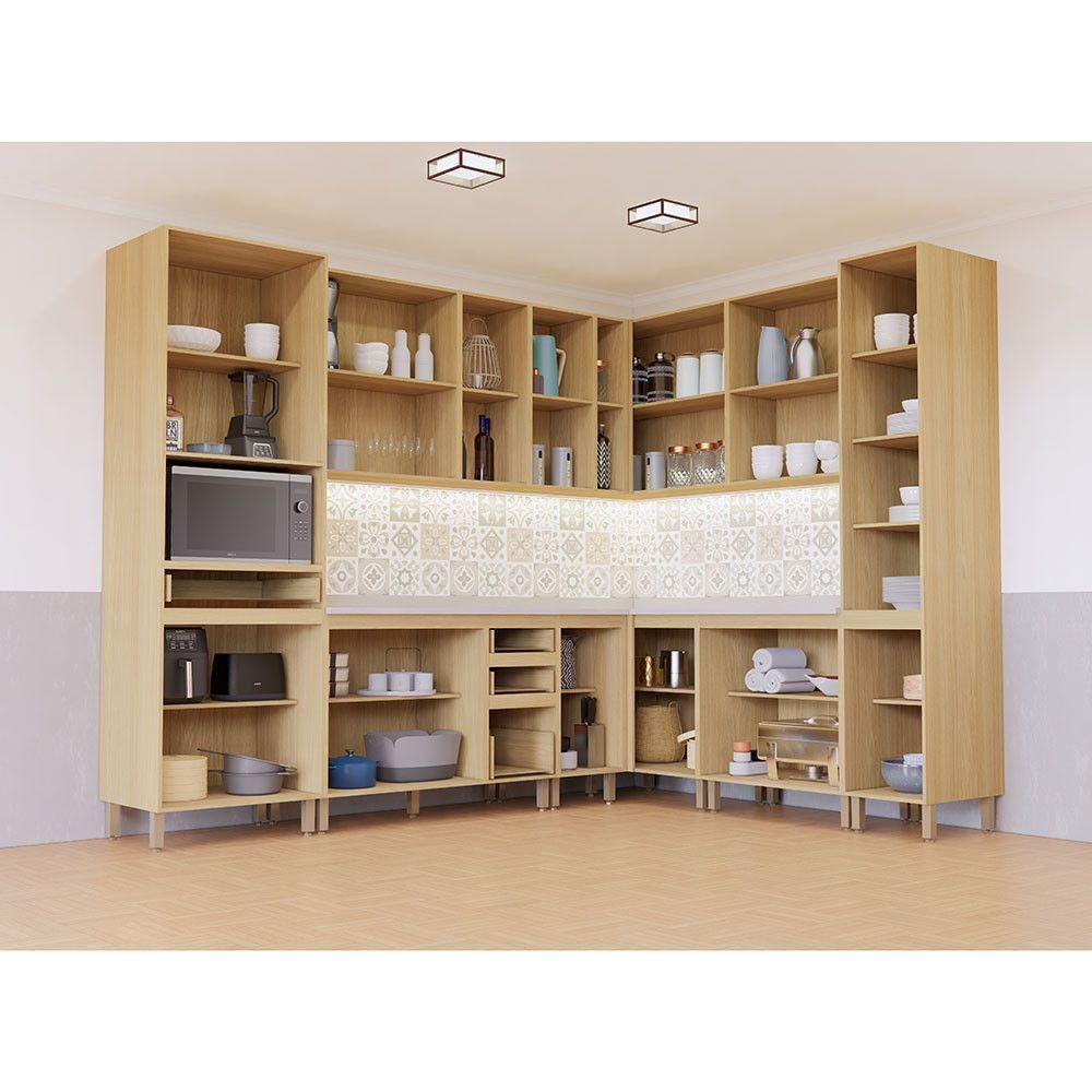 Cozinha Modulada Completa De Canto 10 Peças Com Tampo E Roda Freijó/freijó Brasil/petala Rosa - 2