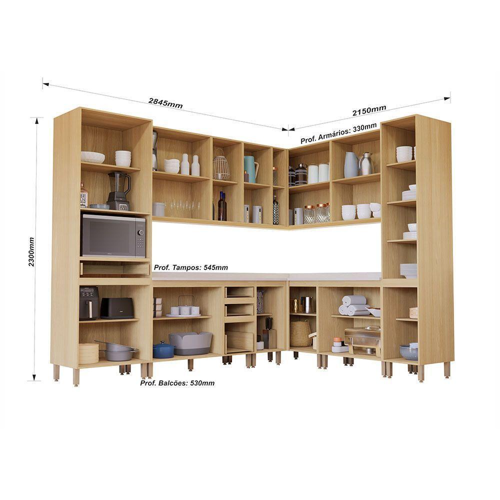 Cozinha Modulada Completa De Canto 10 Peças Com Tampo E Roda Freijó/freijó Brasil/petala Rosa - 3
