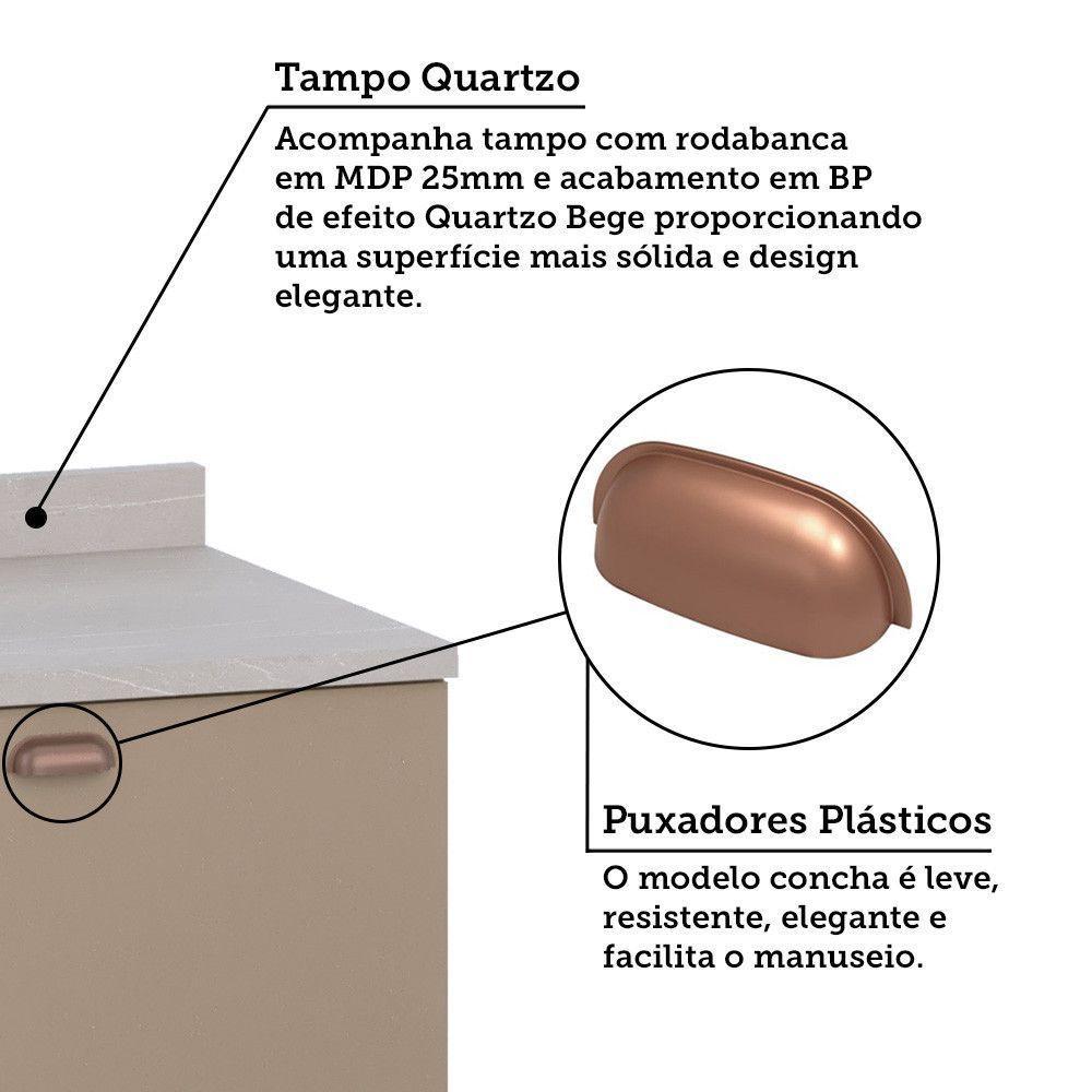 Cozinha Modulada Completa De Canto 10 Peças Com Tampo E Roda Freijó/freijó Brasil/petala Rosa - 10
