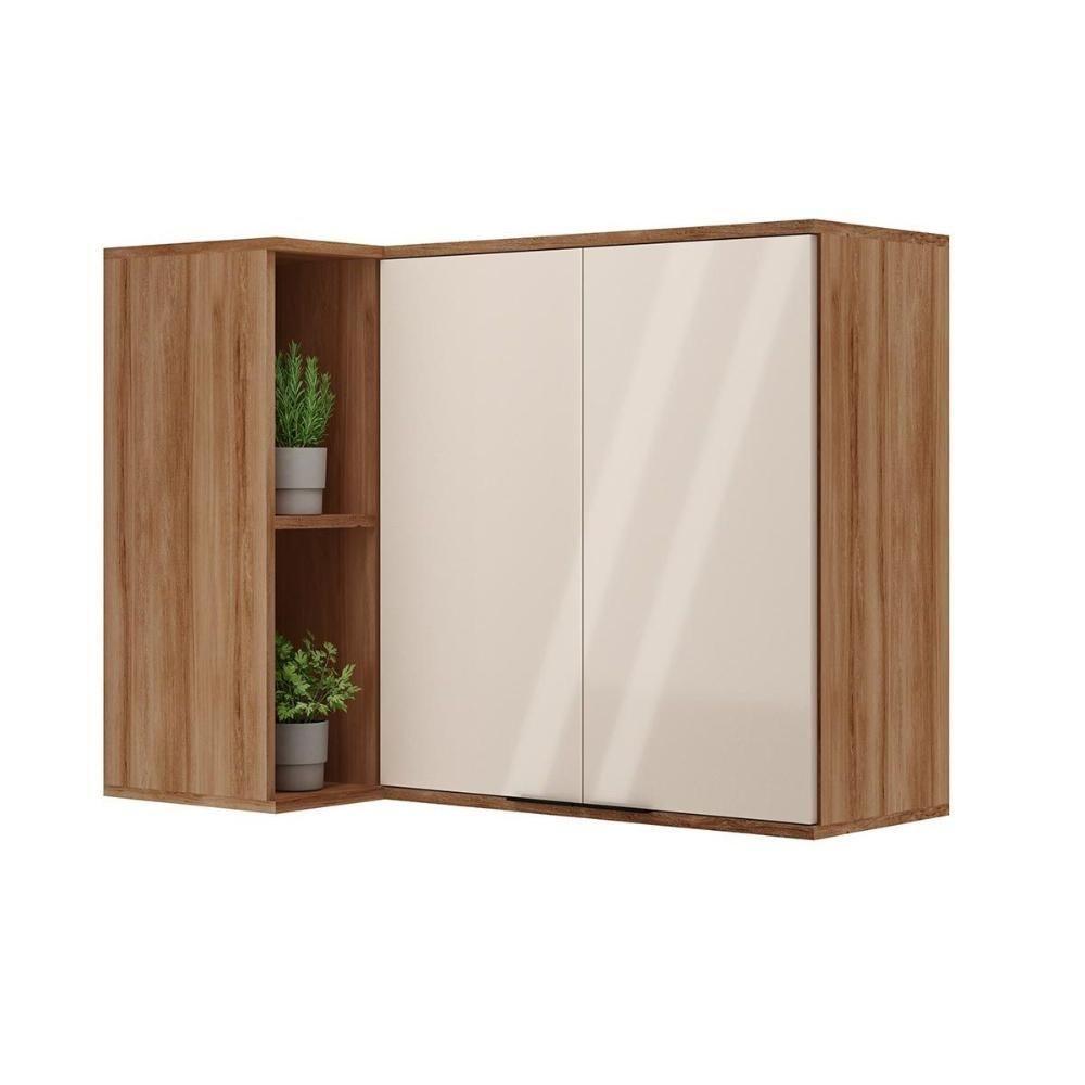 Armário Aéreo Para Cozinha Alpha 2505 Canto Reto Com 2 Portas 94cm Freijo-off White - Carraro - 1