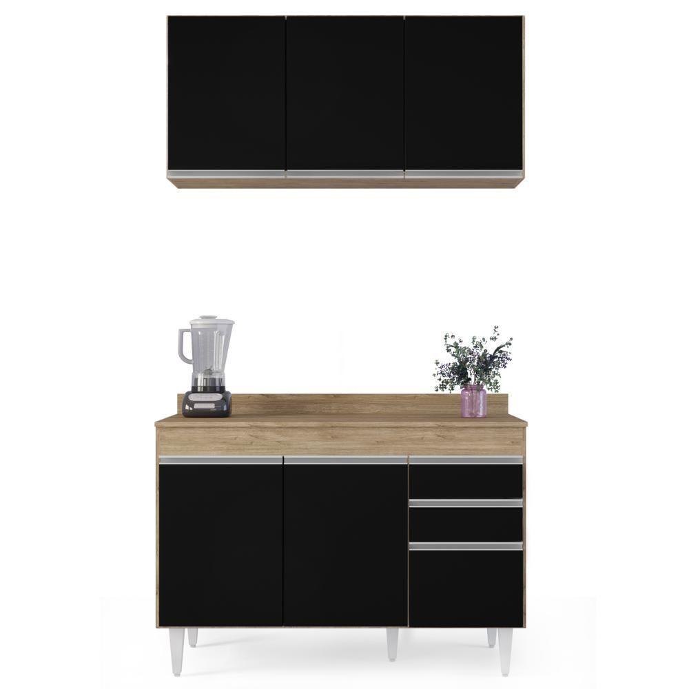 Armário Virgínia E Balcão Com Tampo Michigan 120cm Castanho-preto - Lumil - 7