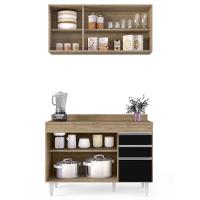 Armário Virgínia E Balcão Com Tampo Michigan 120cm Castanho-preto - Lumil - 3