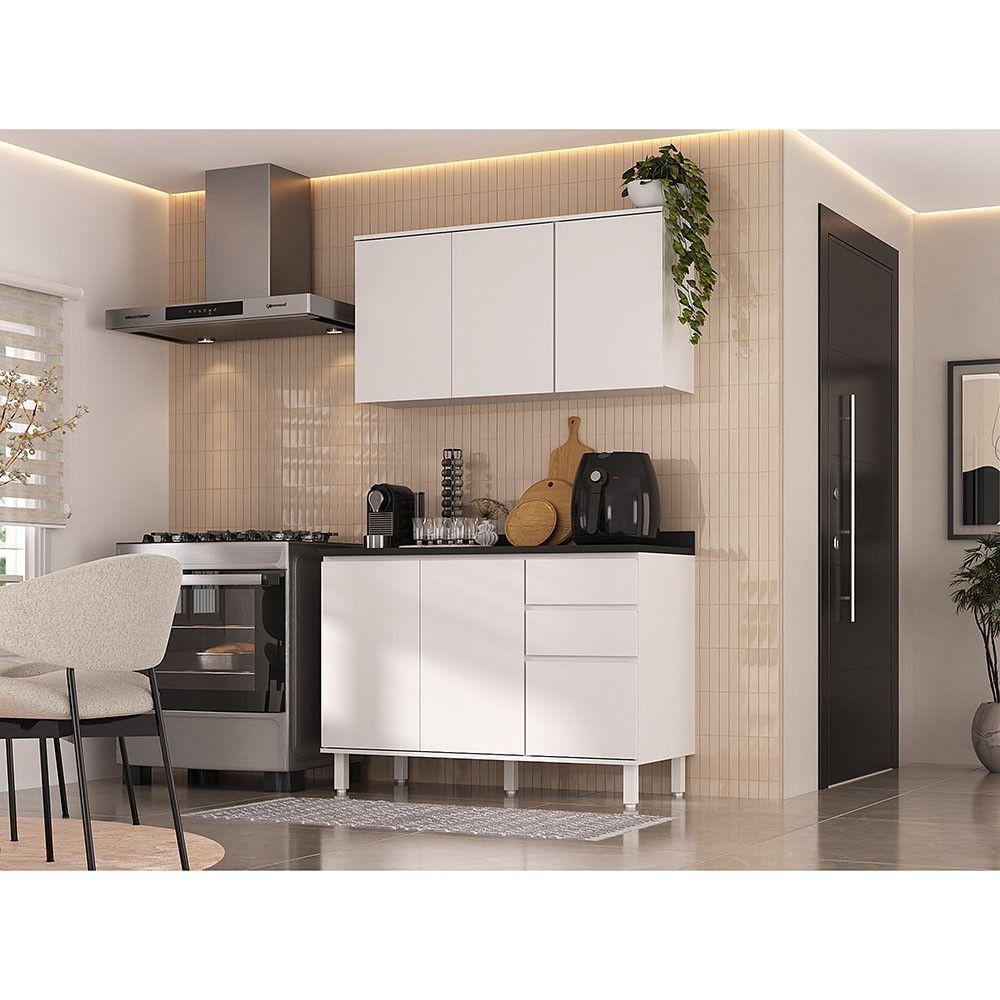 Cozinha Modulada Campacta 2 Peças Com Tampo Dora Luciane Móv Branco/branco Supremo - 2