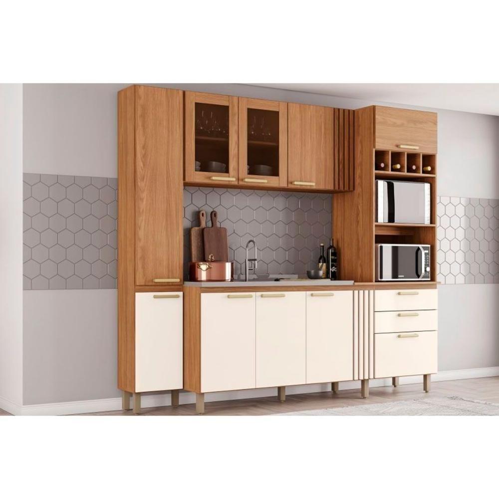 Kit De Cozinha Compacta Bc01 10 Portas E 2 Gavetas 236cm Nature-off White - Henn - 1