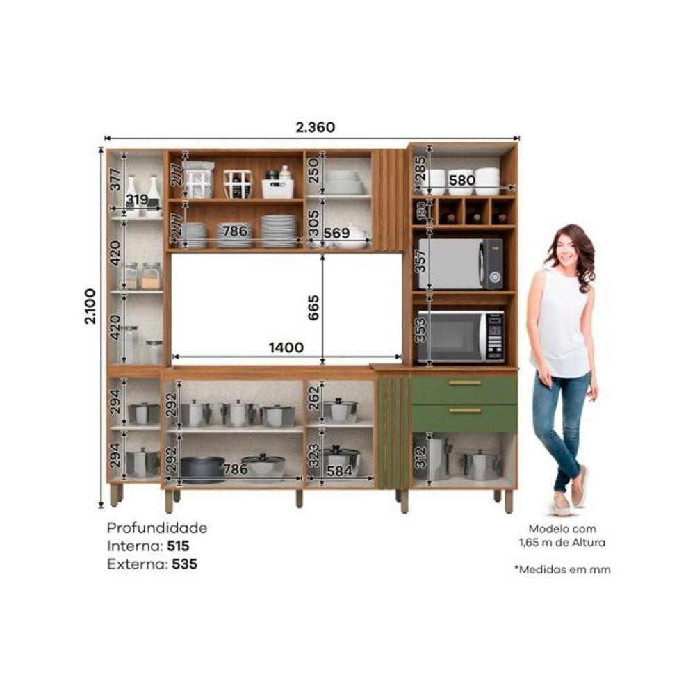Kit De Cozinha Compacta Bc01 10 Portas E 2 Gavetas 236cm Nature-off White - Henn - 3