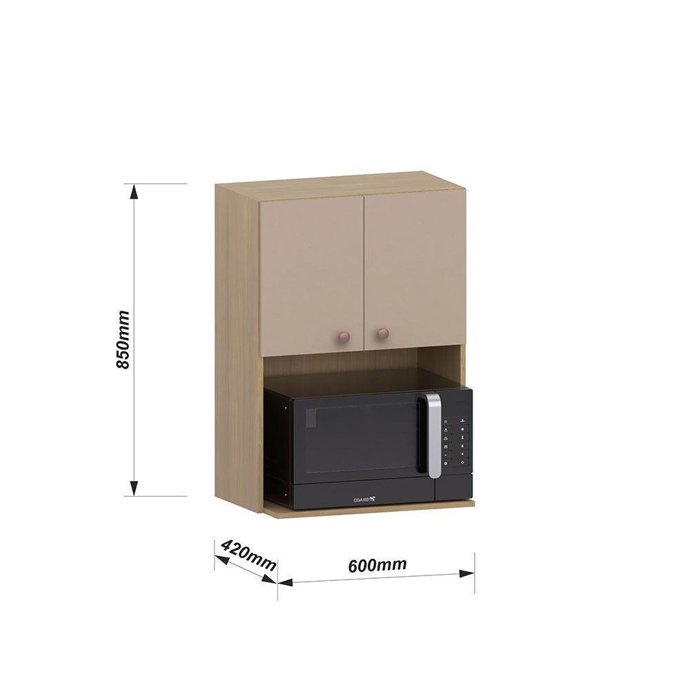 Armário Aéreo 60cm Com Nicho Para Microondas 2 Portas Classi Freijó/petala Rosa - 3