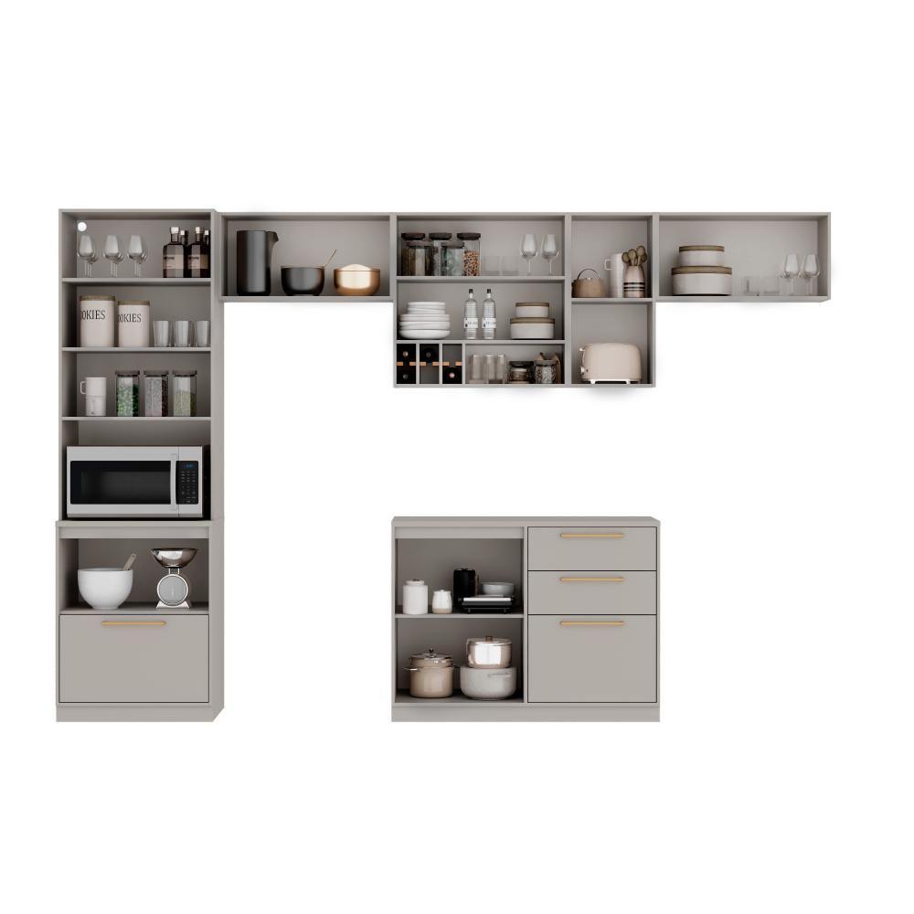 Cozinha Completa Itatiaia Essence 350cm com Vidro em Madeira Fendi/Gris - 5