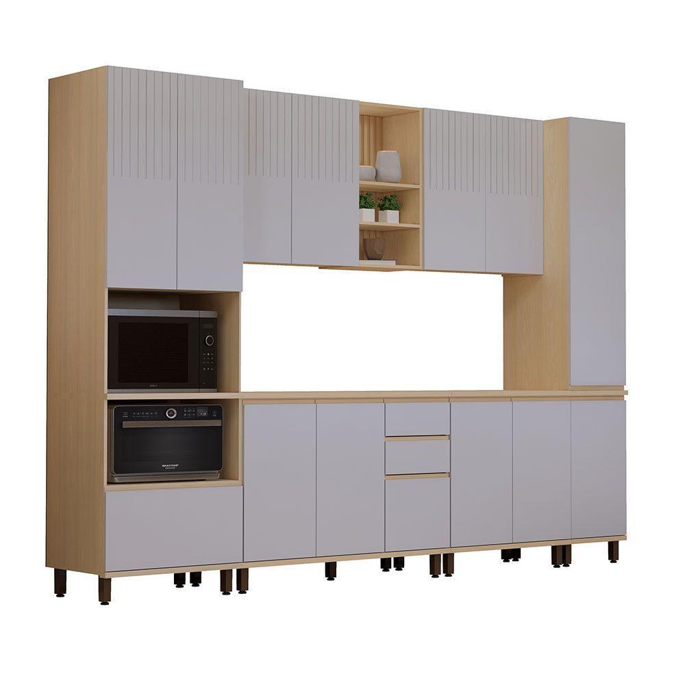 Cozinha Completa 6 Pç Torre Tampo 310cm Aura Luciane Móveis Carvalho/cinza Cristal - 1