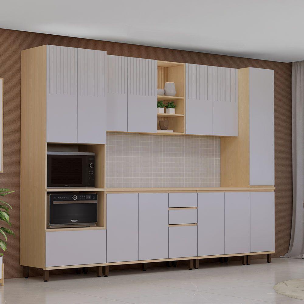 Cozinha Completa 6 Pç Torre Tampo 310cm Aura Luciane Móveis Carvalho/cinza Cristal - 2