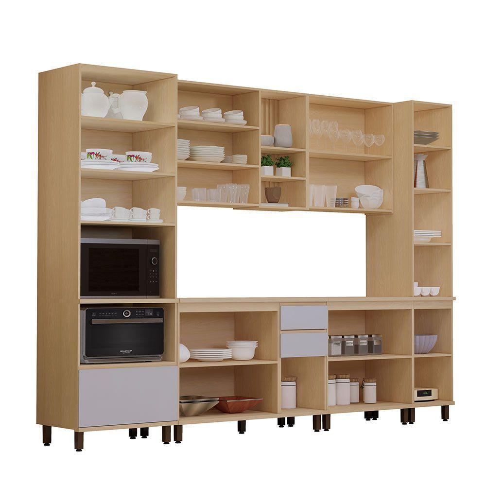 Cozinha Completa 6 Pç Torre Tampo 310cm Aura Luciane Móveis Carvalho/cinza Cristal - 3