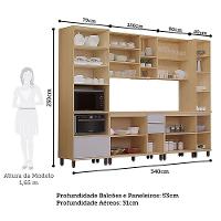 Cozinha Completa 6 Pç Torre Tampo 310cm Aura Luciane Móveis Carvalho/cinza Cristal