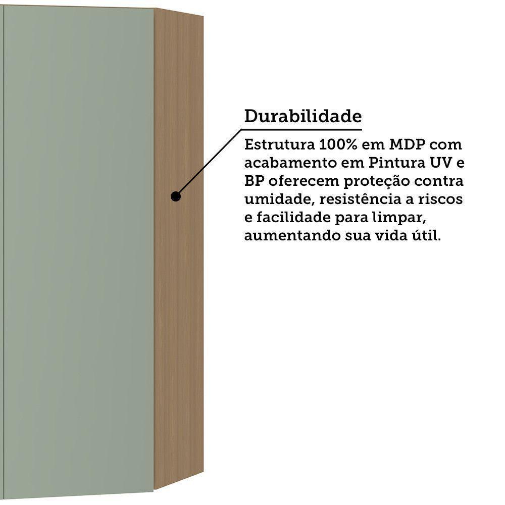 Armário Aéreo Canto Diagonal 74cm 2 Portas Slim Luciane Móve Freijó/verde Jade - 3