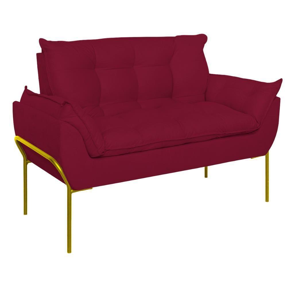 Sofá Namoradeira Base Metal Dourada Reforçada Tecido Suede Marsala - 4