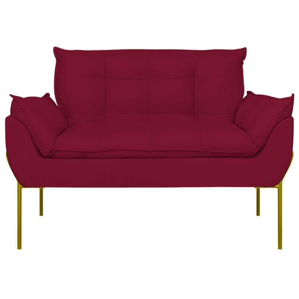 Sofá Namoradeira Base Metal Dourada Reforçada Tecido Suede Marsala - 5