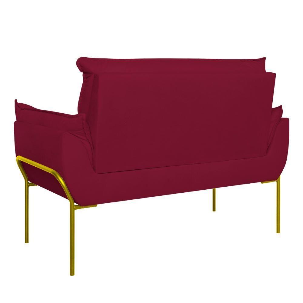 Sofá Namoradeira Base Metal Dourada Reforçada Tecido Suede Marsala - 6