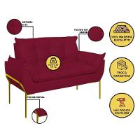 Sofá Namoradeira Base Metal Dourada Reforçada Tecido Suede Marsala - 2