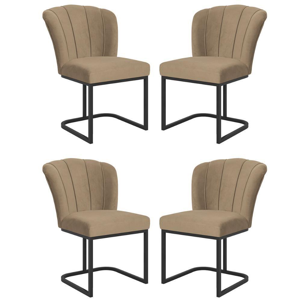 Kit 4 Cadeiras Jantar Flor Mesa Cozinha Reforçada Base Metal Preta Capuccino - 1