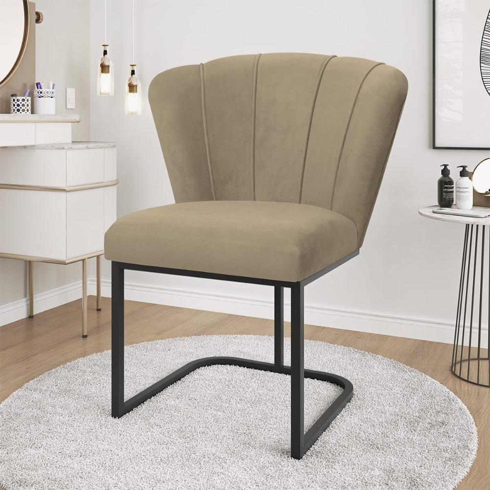 Kit 4 Cadeiras Jantar Flor Mesa Cozinha Reforçada Base Metal Preta Capuccino - 2