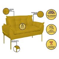 Sofá Namoradeira Base Metal Dourada Reforçada Tecido Suede Amarelo - 2
