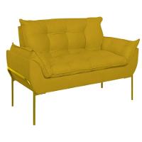 Sofá Namoradeira Base Metal Dourada Reforçada Tecido Suede Amarelo