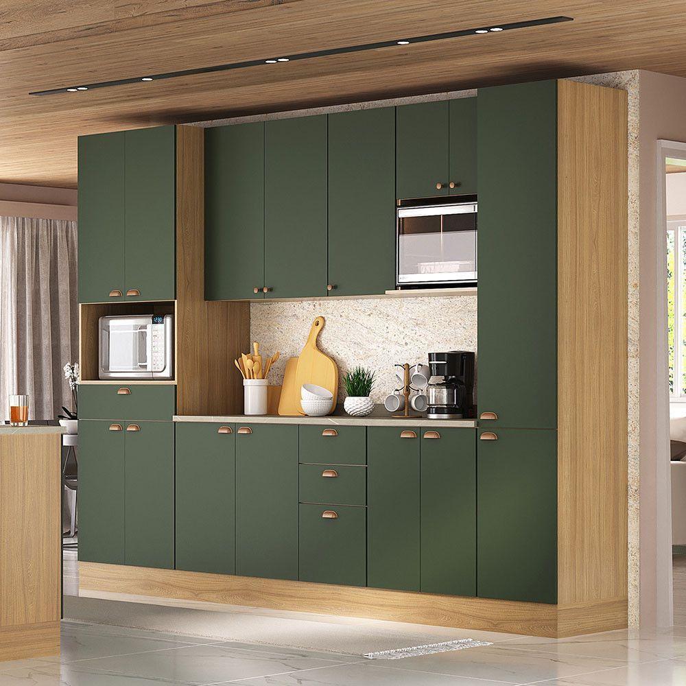 Cozinha Modulada Completa 6 Peças Com Tampo E Rodapé Classic Freijó/verde Amalfi - 2