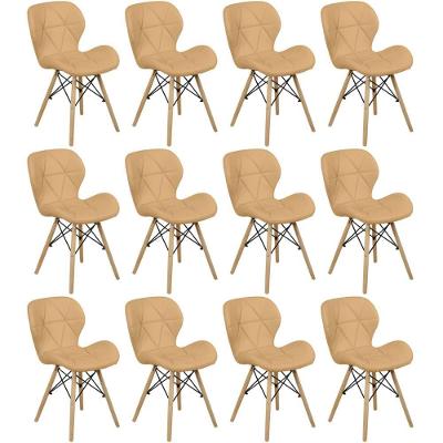 Kit 12 Cadeiras De Jantar Charles Eames Slim Wood Estofada - Nude Escuro
