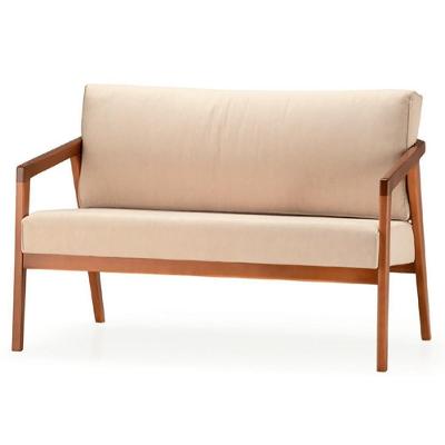 Sofá Coss Ozki 120 Cm Madeira Eucalipto Cedro Tecido Bege Corda Redonda Canela