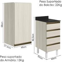 Armario Aereo E Balcao 1 Porta 4 Gavetas 40cm Mdf Kali Nicioli Bianco Toq - 3