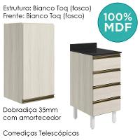 Armario Aereo E Balcao 1 Porta 4 Gavetas 40cm Mdf Kali Nicioli Bianco Toq