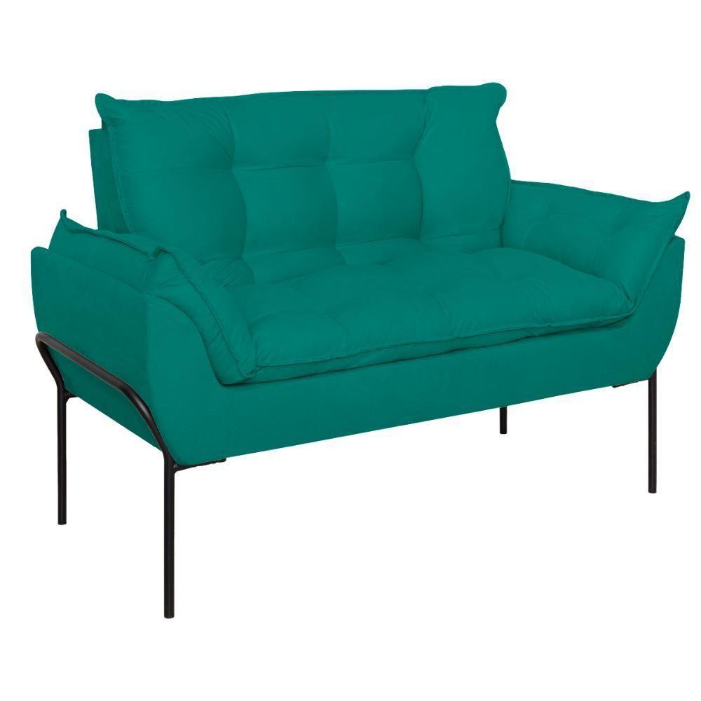Sofá Namoradeira Base Metal Preta Reforçada Tecido Suede Azul Turquesa - 4