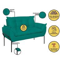 Sofá Namoradeira Base Metal Preta Reforçada Tecido Suede Azul Turquesa - 2