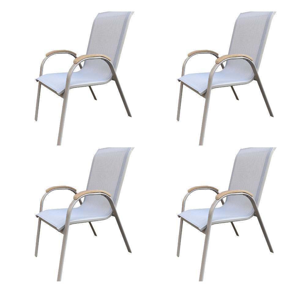 Kit 4 Cadeiras Empilhável Com Braço Pipa Maresias Fratini 96 Cm Altura Alumínio E Assento Tela Fendi - 1