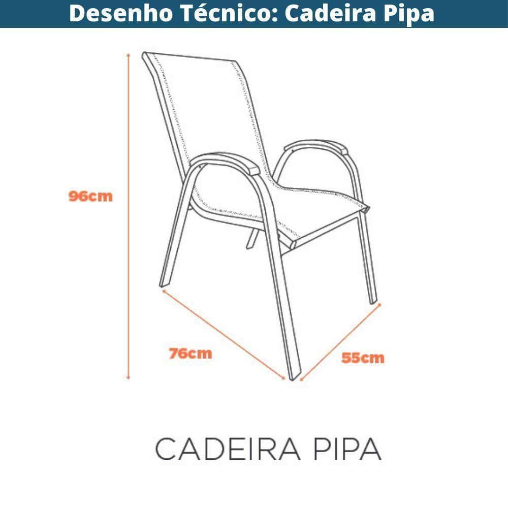 Kit 4 Cadeiras Empilhável Com Braço Pipa Maresias Fratini 96 Cm Altura Alumínio E Assento Tela Fendi - 3