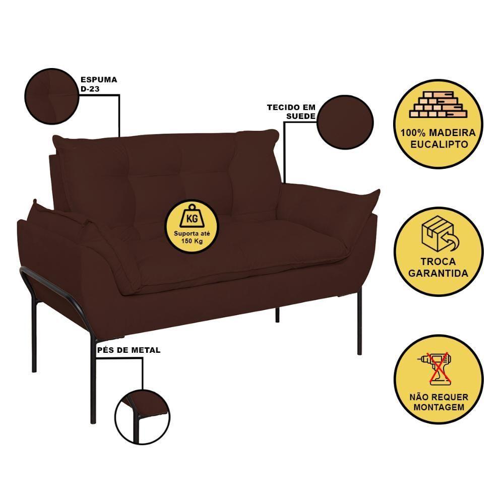 Sofá Namoradeira Base Metal Preta Reforçada Tecido Suede Marrom - 2