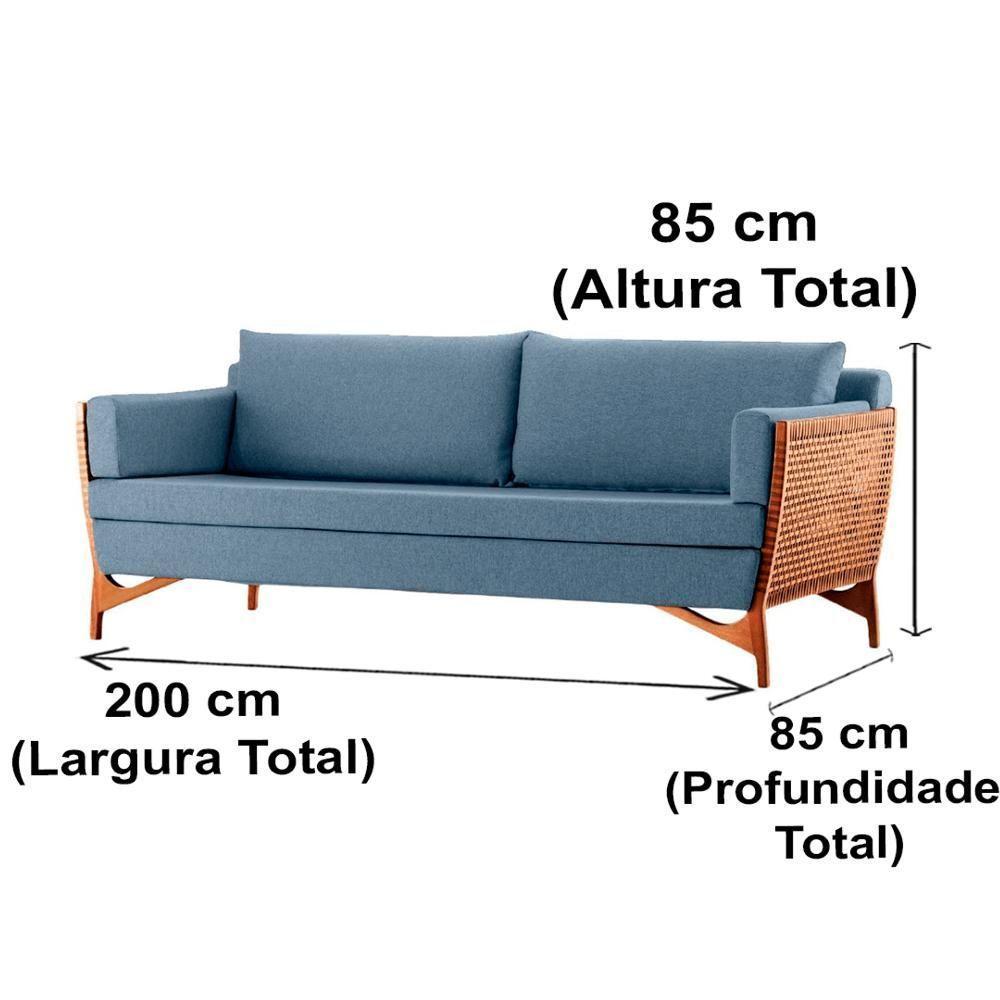 Sofá Cutiê Ozki 200 Cm Madeira Eucalipto Cedro Tecido Azul Corda Fita Canela - 3