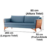 Sofá Cutiê Ozki 200 Cm Madeira Eucalipto Cedro Tecido Azul Corda Fita Canela - 3