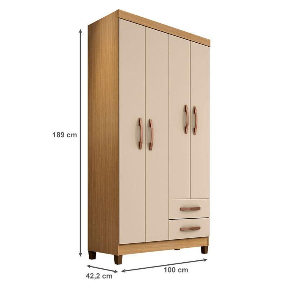 Guarda Roupa Solteiro Modena Com 4 Portas E Armário Multiuso Egito Carvalho Americano Off White - Incorplac - 3