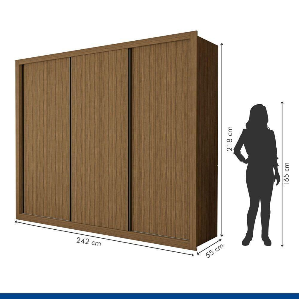 Guarda Roupa 3 Portas De Correr 6 Gavetas Nápoli Minastex Freijó - 7