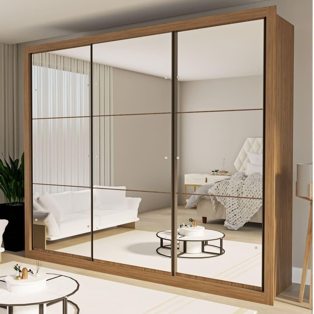 Guarda Roupa 3 Portas De Correr Todo Espelhado 6 Gavetas Ravena Minastex Carvalho - 2