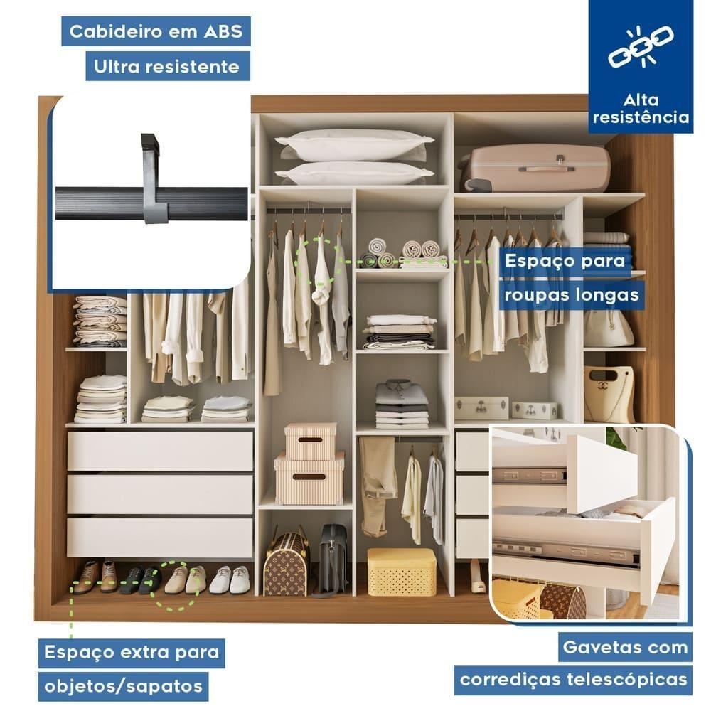 Guarda Roupa 3 Portas De Correr Todo Espelhado 6 Gavetas Ravena Minastex Carvalho - 7