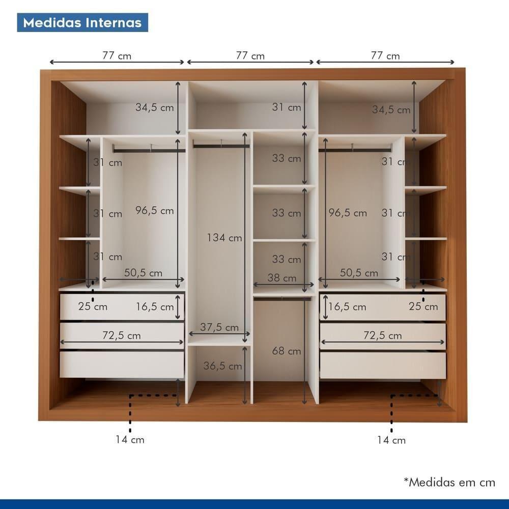 Guarda Roupa 3 Portas De Correr Todo Espelhado 6 Gavetas Ravena Minastex Carvalho - 8