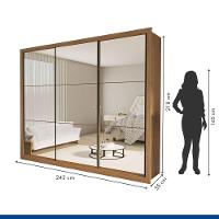 Guarda Roupa 3 Portas De Correr Todo Espelhado 6 Gavetas Ravena Minastex Carvalho - 3